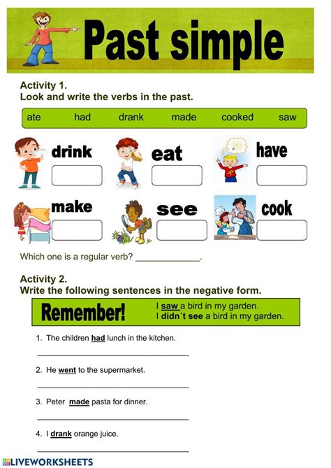 Past simple Interactive worksheet | Simple past tense worksheet, Simple past tense, Past tense ...