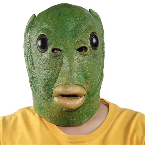 Adult Funny Ugly Green Fish Headgear Latex Cosplay Party Halloween ...