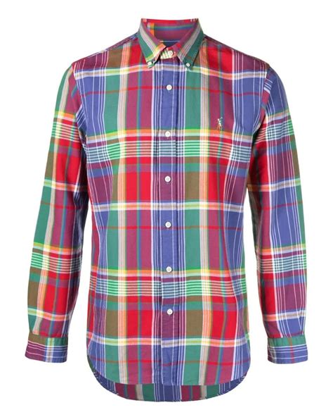 Polo Ralph Lauren Mens Red/Blue Multi Custom Fit Checkered Oxford Shirt