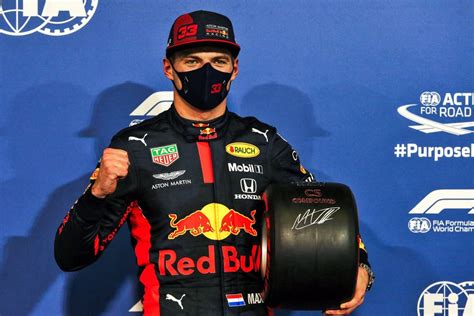 Max Verstappen with the Pirelli Pole Position Award trophy for the Abu ...