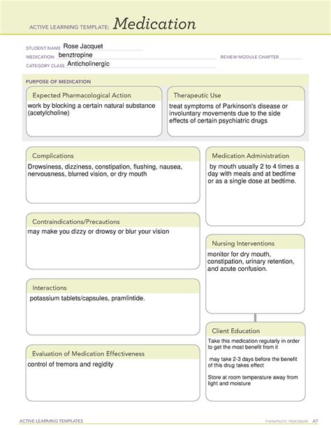 ATI Med card blank benztropine - ACTIVE LEARNING TEMPLATES THERAPEUTIC ...