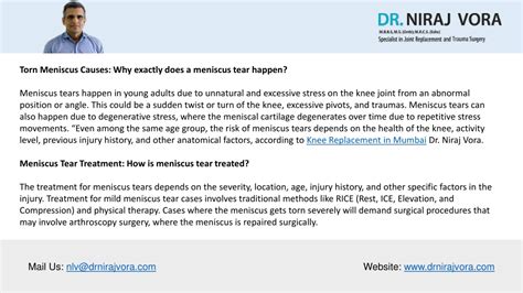 PPT - Meniscus Tear in Knee Symptoms Causes and Treatment | Dr Niraj Vora PowerPoint ...