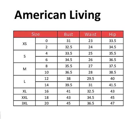 American Living Clothing Size Chart