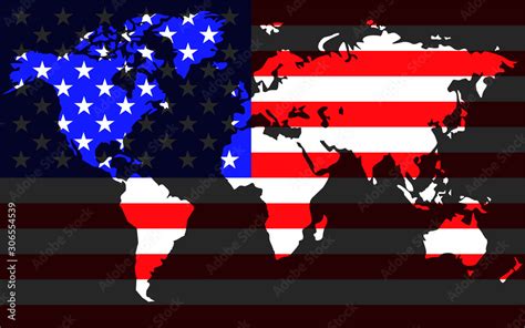 World map with flag United States of America. Vector illustration Stock Vector | Adobe Stock