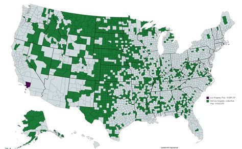 US subdivisions, equivalent population to Los Angeles County - Vivid Maps