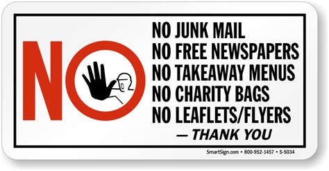 No Junk Mail, Free Newspapers, Charity Bags, Leaflets Sign, SKU: S-5034