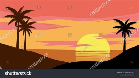 Sunset Beach Silhouette Vector Lanscape Stock Vector (Royalty Free) 2141963943 | Shutterstock