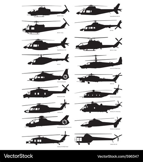 Military and civilian helicopter silhouettes Vector Image