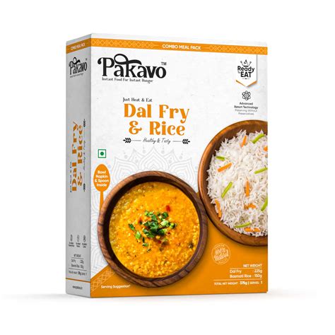 Pakavo Pakavo Dal Fry & Rice Ready To Eat Combo Meal Pack with Microwaveable Bowl, Spoon ...