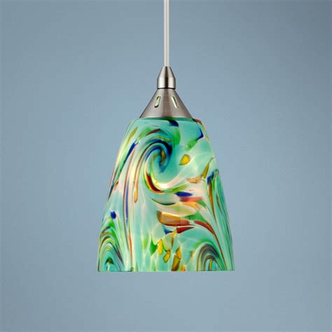 Possini 5" Wide Aqua Art Glass Mini Pendant Light - Mini Pendant Lights, Glass Pendant Light ...