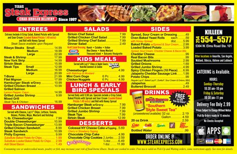 Menu for Texas Steak Express in Odessa, TX | Sirved