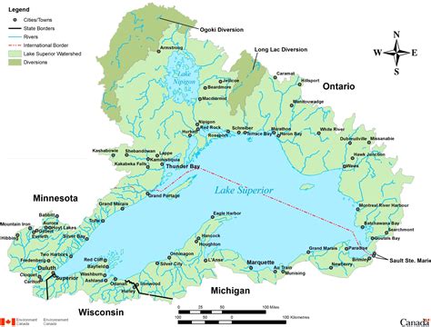 Map of Lake Superior with cities and towns - Ontheworldmap.com