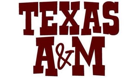 the texas and am logo is shown on a white background with red letters that read,