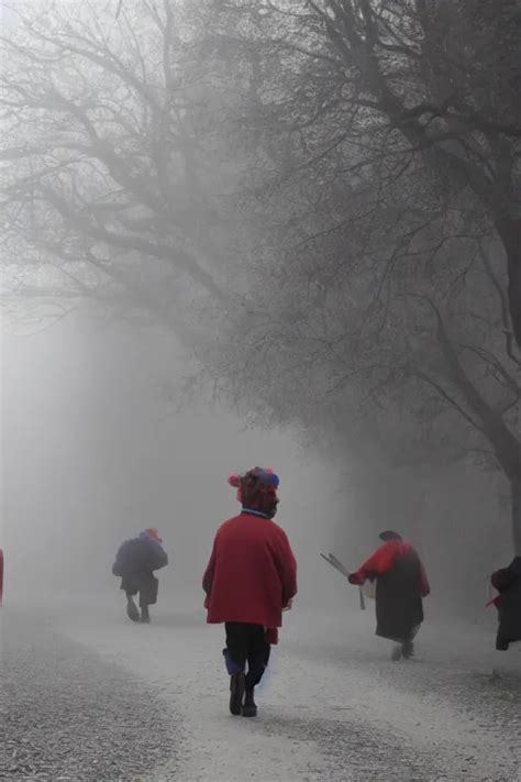 a group of clowns walking down a long dark foggy alley | Stable ...