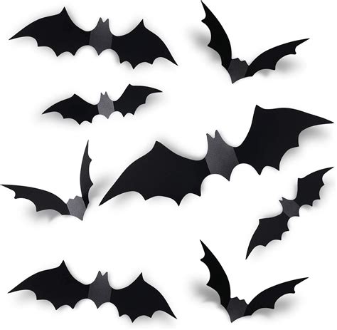 Amazon.com: Coogam 60PCS Halloween Bats Decoration, 4 Different Sizes Realistic PVC Black 3D ...