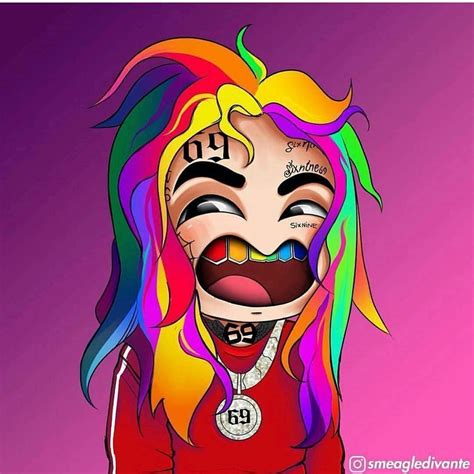 a drawing of a clown with multicolored hair and piercings on it's face