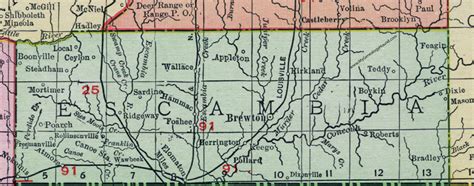 Escambia County, Alabama, Map, 1911, Brewton, Atmore, Flomaton