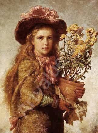 A Young Girl with a Flower Pot ~ Carl Wilhelm Friedrich Bauerle ~ (German: 1831-1912) Portrait ...