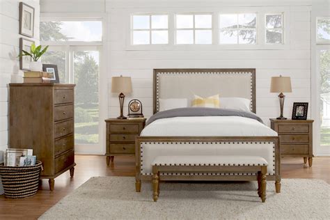Cambridge 5-Piece Queen Bedroom Set with Solid Wood and Upholstered Trim in Oak Gray - Walmart.com
