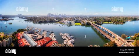 Iron cove bridge on Parramatta river in Sydney to Rozelle interchange ...