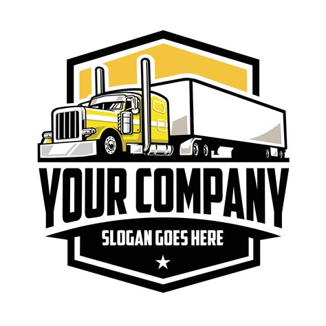 Trucking Company Logo Emblem Badge Vector Isolated. Yellow Semi Truck 18 Wheeler Truck Logo ...