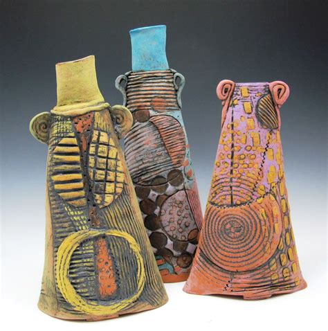 Three vases, earthenware with oxides, underglazes, interior glaze. METaylor | Pottery ...