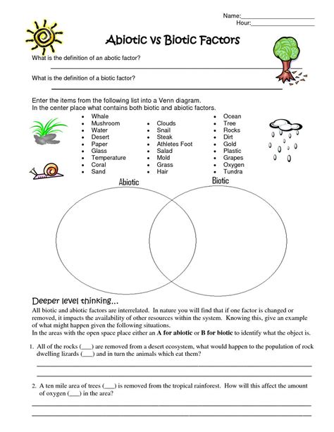 Abiotic and Biotic Factors Worksheet Best Ecosystem Worksheet Science ...