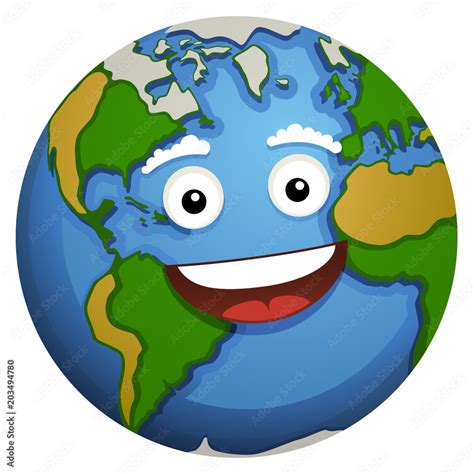 Vector illustration of a smiling, happy cartoon planet Earth. Stock Vector | Adobe Stock