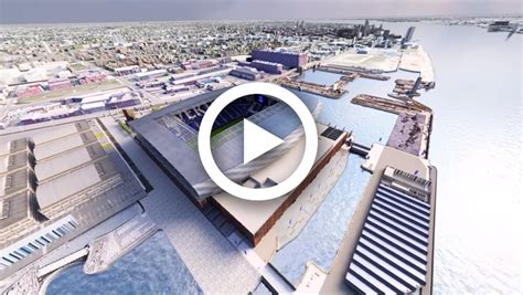 Flythrough of New Everton Stadium at Bramley-Moore Dock - UK Construction Online