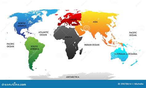 World Map With Highlighted Continents Stock Vector - Image: 39078614