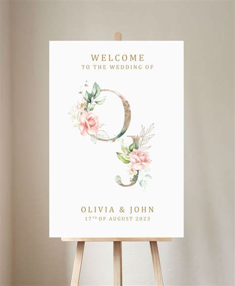 Blush pink roses welcome sign with initials | Wedding Invitations and Wedding Stationery Ireland ...