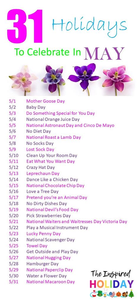 31 Holidays to Celebrate in May | National holiday calendar, Holidays in may, Fun calendar days