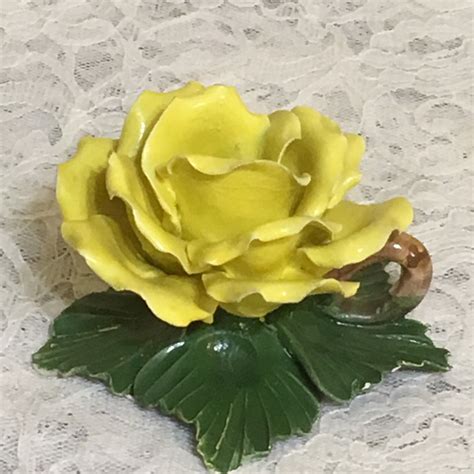 Vintage Capodimonte Porcelain Yellow Rose Flower Candle Holder Made in Italy -- Antique Price ...