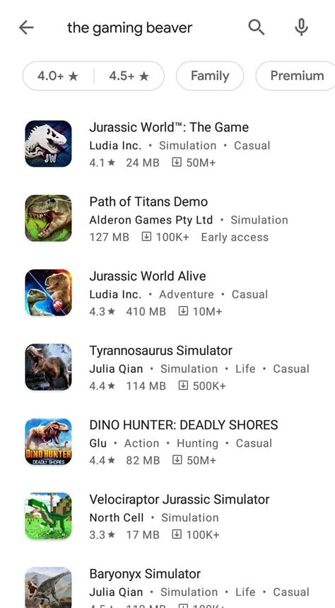 If you search the gaming beaver on Play Store it will show a bunch of dinosaur games : r ...