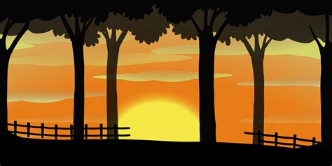 Silhouette scene with sunset in orange sky 358936 Vector Art at Vecteezy