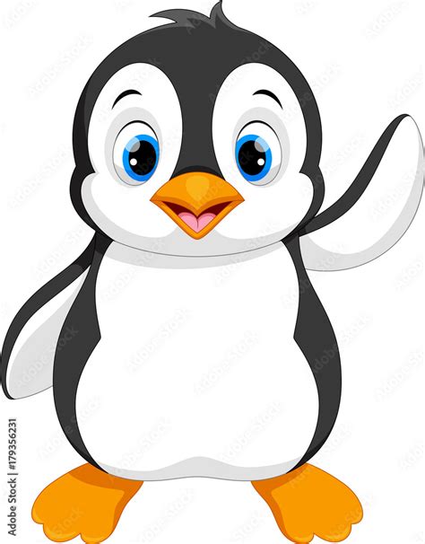 Vector illustration of cute baby penguin cartoon waving isolated on white background Stock ...