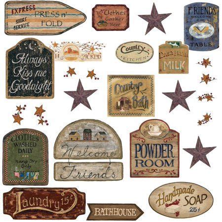 26 Country Signs Wall Decals Brown Gray Stars Laundry Room Bathroom Kitchen Stickers Decor 1.5 ...