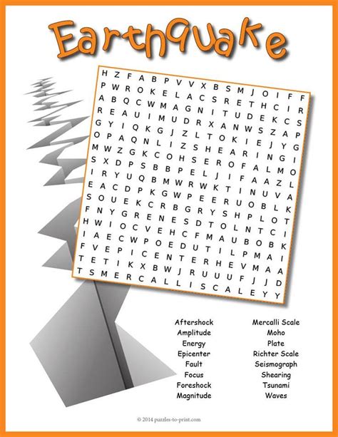 Earth Science Worksheet - Earthquake Word Search Puzzle | Earthquakes for kids, Science ...