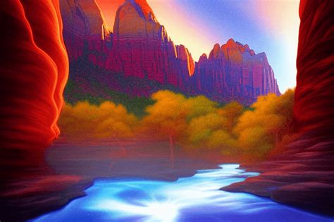 Zion National Park Ethereal Digital Painting · Creative Fabrica