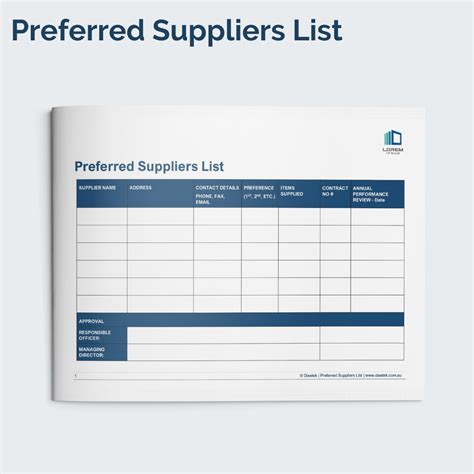 Preferred Supplier List Template | Dawtek