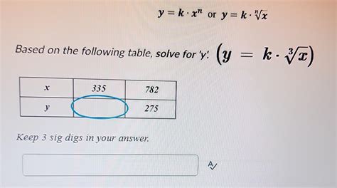 Solved y=k⋅xn or y=k⋅nx Based on the following table, solve | Chegg.com