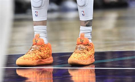 A detailed view of the shoes of Charlotte Hornets guard LaMelo Ball (1) during the first half ...