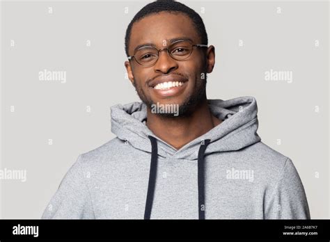 Head shot portrait smiling African American man wearing glasses Stock ...