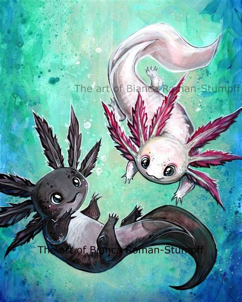 A Little Axolotl Print from Art of Bianca RS | Cute animal drawings ...