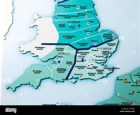 Map of UK showing WWII air defence sectors and airfields Stock Photo ...