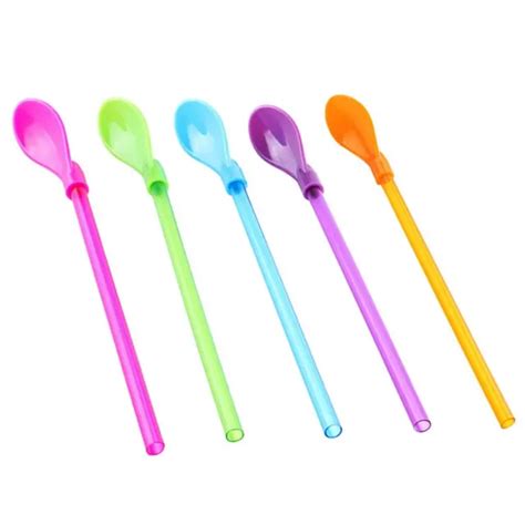 Aliexpress.com : Buy 10Pcs 2in1 Plastic Straw Spoon Colorful Drinking Straw Spoon For Gourd ...