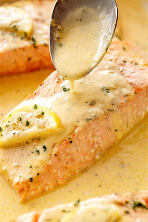 Easy Baked Salmon with Lemon Butter Cream Sauce - Cafe Delites