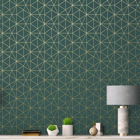 Metro Prism Geometric Triangle Wallpaper Emerald Green and Gold