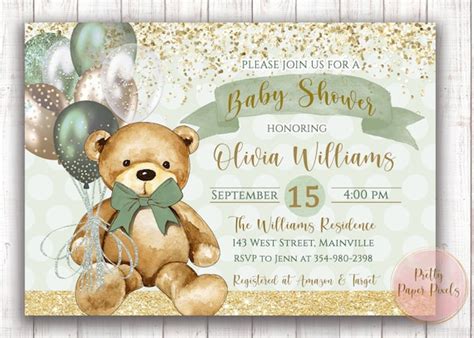 Bear Baby Shower Invitation Teddy Bear Baby Gender Neutral - Etsy