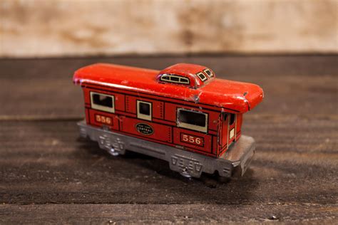 Vintage 1940s NY Central Lines #556 Tin Litho Train Red Black Display Toy Playroom Nursery Man Cave